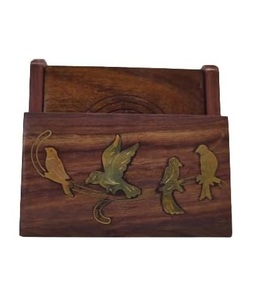 Sous-verre artisanal en bois de sheesham |   Ensemble de 6 sous-verres en bois (grands) Sous-verres en bois pour boissons - Product Image 1