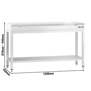 Commercial <b>Stainless</b> <b>Steel</b> Centre <b>Table</b> PREMIUM - 1500x700mm - with Undershelf - with 2 Undershelves - with Green/Red/White - Product Image 2