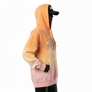 Sweat à capuche pour femme de haute qualité 320 GSM, en molleton de coton confortable, dégradé orange-rose, effet délavé soleil, impression de logo personnalisé, style urbain, lavage décontracté - Product Image 3