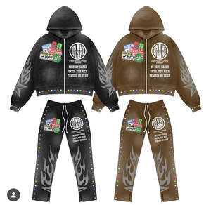 Venta al por mayor de chándal con logotipo personalizado, sudadera con detalle de diamantes de imitación brillantes, chándal, conjuntos para hombre, de gran tamaño Sudadera con capucha, sudadera vaquera con lágrimas - Product Image 6