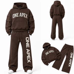 Ensemble survêtement ONE APEX en coton épais marron chocolat, sweat-shirt à capuche surdimensionné et pantalon de survêtement à jambes larges pour homme, streetwear haut de gamme - Product Image 4