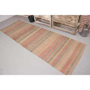 Tapis turc vintage, tapis Kilim 3,1x9,9 pieds, tapis rayé brun - Product Image 1