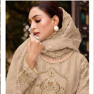 Full Trending Heavy Khatli Broderie Santoon Dupatta Organza Shalwar Kameez Bottom Correspondant Ethnic Perfection for Indian - Product Image 1