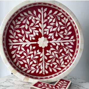 Plateau rond de luxe en incrustation de nacre et ensemble pour servir du thé, du café, du petit-déjeuner et de la décoration intérieure d'Inde - Product Image 1