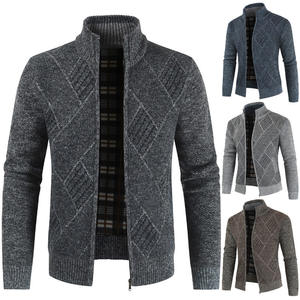 Suéter de punto gofrado de invierno para hombre, suéteres de talla grande para hombre, cárdigans con forro, cremallera, chaqueta de alta calidad, suéter para hombre - Product Image 3