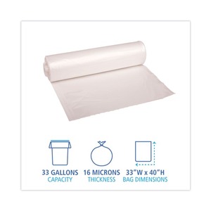 Forros de Lata Industriales de Alta Densidad Boardwalk Z6640VNKR02 de 33 Pulgadas X 40 Pulgadas 33 Galones Rollos sin Núcleo de 16 Micras, 250/Caja, Comerciales - Product Image 6