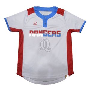 Maillot de baseball blanc rouge bleu Uniforme d'équipe personnalisé Deux boutons Polyester Maille respirante Vêtements de sport Chemises - Product Image 1