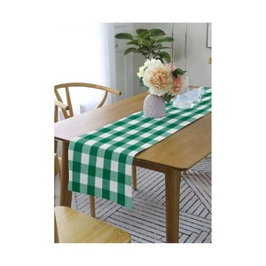 Buffalo Plaid Green Checked Embroidered 100% Organic Cotton High-grade Classy Light Weight Cheaper Price Oilproof <b>Table</b> Runners - Product Image 1