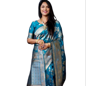 Nuevo Sari Kanjeevaram de Seda Banarasi y Viscosa para Bodas y Fiestas 2024 - Product Image 1