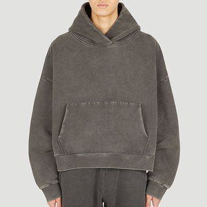 Hombres 100% algodón logotipo personalizado en blanco gota hombro recortado sudaderas lavado Sudadera con capucha Vintage Crop Pullover Sudadera con capucha para hombres - Product Image 2