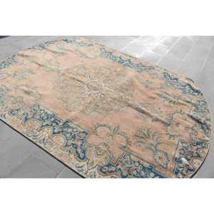 พรมตุรกีขนาดใหญ่ 6.3x8.9 ฟุต พรมวินเทจ พรมขนสัตว์สีน้ำเงิน - Product Image 2