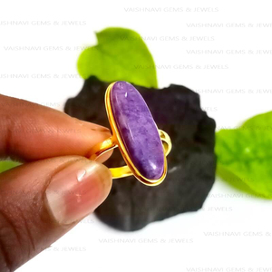 Antique 8x25mm Oval Bezel <b>Ring</b> 18K Gold Plated 925 Sterling <b>Silver</b> Handcrafted <b>Eternity</b> Natural Purple Charoite Wedding Trendy - Product Image 5