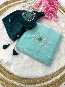 Dernier modèle de sari en satin de soie classique indien pour les fêtes de mariage, avec un chemisier exclusif, vêtements traditionnels pour femmes, vente de vêtements ethniques - Product Image 4