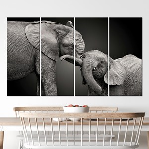 Impression élégante d'éléphant mère et bébé : Art mural imprimé sur toile pour chambre d'enfant, LOT DE 4 TOILES - Product Image 1