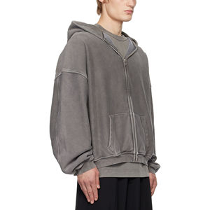 Sudadera con Capucha de Algodón 100% Estilo Urbano Personalizado, Lavado Ácido, Estilo Vintage, Hombros Caídos, Cierre de Cremallera - Product Image 2