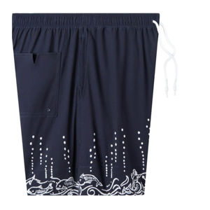 Short de plage en maille QUICK DRY pour homme Short de bain bleu marine à rayures bulles avec fermeture par cordon de serrage avec logo - Product Image 3