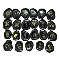 Pagan Wiccan Gravé Pierres Ensemble de 23 Agate Noire Magique Wiccan Symboles Pierres Païennes pour Fournitures Outils Méditation et Reiki