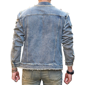 Chaqueta de Mezclilla para Hombre, 100% Algodón, Estilo Vintage, Desgastada, con Bordes Deshilachados, Botones al Frente, Manga Larga, Casual, para Primavera y Otoño - Product Image 2