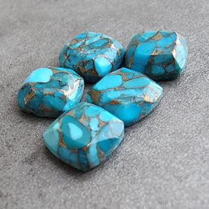 AAA+ Quality Natural Blue Copper Turquoise <b>Cushion</b> Shape Faceted Cut Flat Back Calibrated Wholesale Gemstones, AllSizesAvailable - Product Image 6