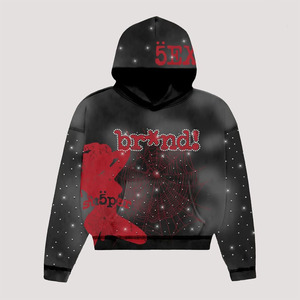 Vente en gros 100% coton sweat à capuche zippé hommes surdimensionné Streetwear strass bouffant polaire sweat - Product Image 6