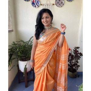 Women's Handwoven Pure Woven Cotton <strong>Saree</strong> with Silk <strong>Blouse</strong> Latest Style Indian Sarees Low Price - Product Image 2