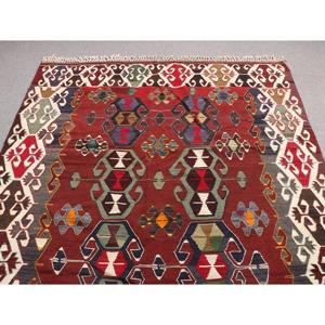 Alfombra de 5.6x10.1 pies, Alfombra Turca Vintage Grande, Alfombra de Lana Roja Kilim - Product Image 4