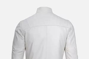 Chaqueta de motorista informal de invierno con cuello levantado para hombre en piel de cordero auténtica blanca con cierre de cremallera Tipo de suministro ODM - Product Image 4