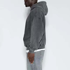 Heavyweight Vintage Winter Men's Washed Fleece Oversize Drop Shoulder Pullover Hoodies Plain Print Digital Printed - Product Image 4