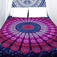 Ensemble de lit indien fait à la main Boho Mandala Hippie housse de couette drap de lit + 2 taies d'oreiller assorties tapisserie en coton couvre-lit ethnique