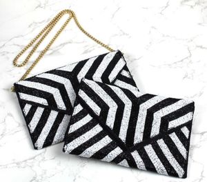 Luxury Black and <b>White</b> Beaded <b>Crossbody</b> Clutch Crystal and Rhinestone Striped Pattern Evening <b>Bag</b> for Parties - Product Image 1