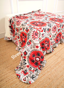 Premium 100% Wool Quilt Reversible Printed Cotton Soft Blanket Sherpa Back Eco-Friendly <b>Red</b> Floral Design Cozy Stylish - Product Image 6