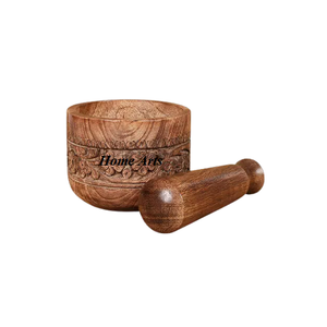 Mortier et pilon de qualité exclusive faits à la main en bois de forme ronde épices ail mortier pilon au prix le plus bas - Product Image 2