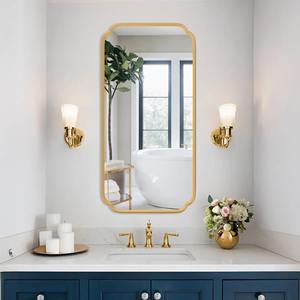 Miroir mural contemporain en métal et fer avec accents dorés, design Art Déco, coins crantés uniques, décoration de mariage et de maison - Product Image 3