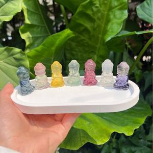 Wholesale Natural Clean Quartz Fluorite Baby <b>Buddha</b> Carving DIY Character <b>Ornaments</b> Halloween Crystal Crafts for Gifts - Product Image 6