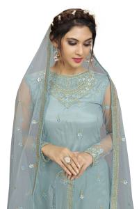 Trendmalls Ensemble de costume Salwar brodé en filet ethnique pour femme Kurta Sharara avec Dupatta pour mariage (G76-SkyBlue) - Product Image 6