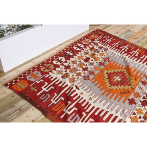 Turkish Vintage Rug, 5.8x14.5 ft <b>Runner</b> Rug, <b>Red</b> Kilim Geometric Rug - Product Image 5