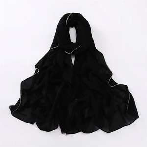 2025 Women's Rhinestone Chiffon Hijab Veil <b>Long</b> <b>Scarf</b> with Necklace Chain Sunscreen Headscarf for Ramadan Outdoor Windproof Wrap - Product Image 4