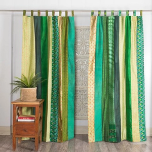 Alta calidad hecha a mano Vintage tela de algodón verde Patchwork impreso cortinas 2 uds Panel colgante para decoración decoraciones de boda - Product Image 4