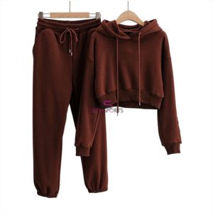 Ensemble de survêtement 2 pièces pour femmes, sweat-shirt à capuche court, survêtement de Jogging, survêtement actif - Product Image 1