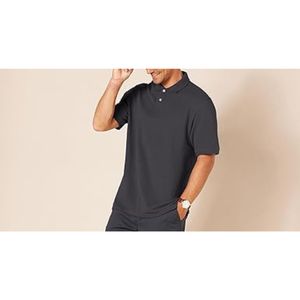 Chemise pour homme en piqué de coton respirant, coupe classique, noire, à manches courtes et col classique, effet délavé - Product Image 4