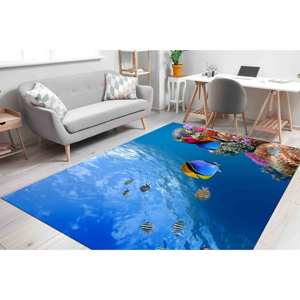 Tapis imprimé motif poissons sous-marins - Décoration côtière vibrante, tapis à poils doux - Product Image 3