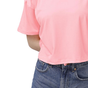 Camiseta corta de manga corta transpirable de verano con logotipo personalizado, Camiseta corta de estilo informal teñida Lisa para mujer - Product Image 5