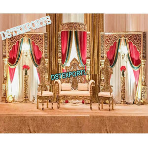 Decoración de escenario de recepción de Bollywood, escenario de boda con tema occidental, magnífica Configuración de escenario de recepción, decoración de Australia Gold Mandap - Product Image 1