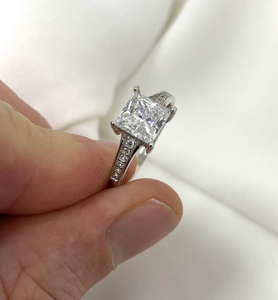 Anillo de compromiso de Plata de Ley 925 con 1.70CTW VVS1 corte princesa Moissanite boda fina joyería nupcial regalo de aniversario oro - Product Image 2