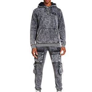 ชุดวอร์มลำลองสีพื้นมีฮู้ดสำหรับผู้ชายชุดวิ่งออกกำลังกายผ้าขนแกะระบายอากาศได้เนื้อผ้านุ่ม100% มีเชือกผูกปากถุง - Product Image 2