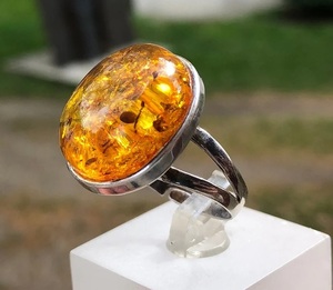Bijoux de pierres précieuses ovales en argent Sterling 925 fait à la main belle bague de promesse en ambre de la Baltique pour femmes bagues fines élégantes - Product Image 1