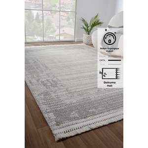 Alfombra de lazo tejido moderno Konfor Bastia 1277, punto suave gris crema hecho de polipropileno duradero - Product Image 2
