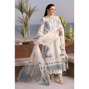 ANEELAS-3PC DHANAK EMBROIDERED <b>SHIRT</b> WITH ORGANZA EMBROIDERED DUPATTA AND SALWAR - Product Image 1