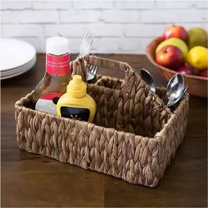 Porte-ustensiles en jacinthe d'eau, panier à couverts avec poignée, organisateur de couverts, rangement de vaisselle, design carré moderne, non pliable - Product Image 4