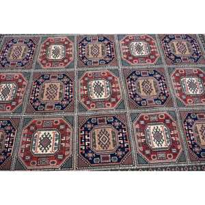 พรมขนแกะสีน้ำเงินสีแดงคลาสสิกขนาด5.1x7.2ฟุตงานแฮนด์เมดทรงสี่เหลี่ยมผืนผ้าพื้นที่ขนาดใหญ่ของตุรกีงานเย็บปะติดโถงทางเดินน้ำยาง10มม. - Product Image 5